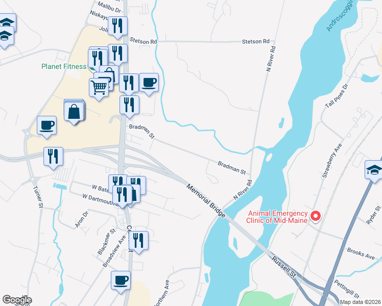map of restaurants, bars, coffee shops, grocery stores, and more near 100 Bradman Street in Auburn