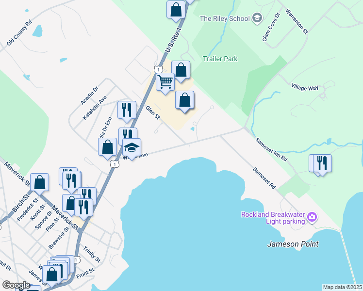 map of restaurants, bars, coffee shops, grocery stores, and more near 72 Waldo Avenue in Rockland