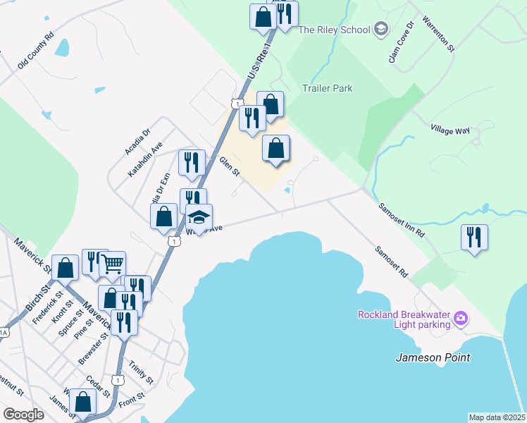 map of restaurants, bars, coffee shops, grocery stores, and more near 72 Waldo Avenue in Rockland