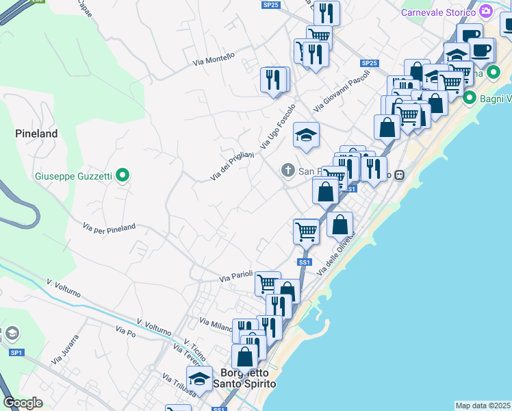 map of restaurants, bars, coffee shops, grocery stores, and more near 20 Via Como in Loano