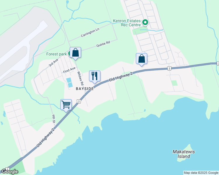 map of restaurants, bars, coffee shops, grocery stores, and more near Bayview Drive in Quinte West