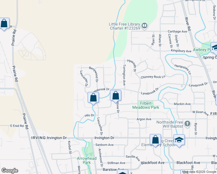 map of restaurants, bars, coffee shops, grocery stores, and more near 455 Lynnbrook Drive in Eugene
