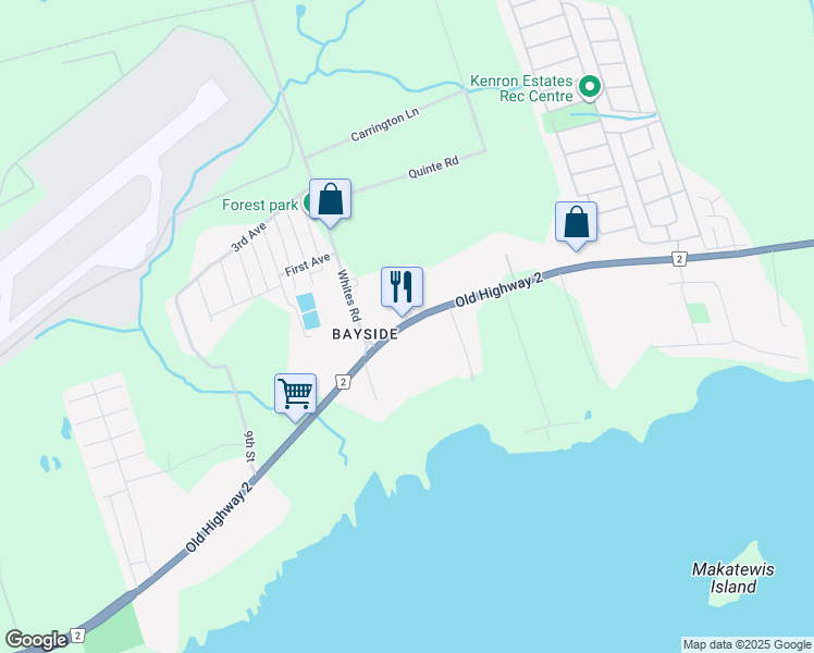 map of restaurants, bars, coffee shops, grocery stores, and more near 748c Old Highway 2 in Quinte West
