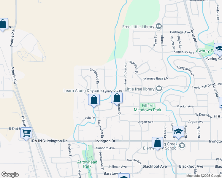 map of restaurants, bars, coffee shops, grocery stores, and more near 455 Lynnbrook Drive in Eugene