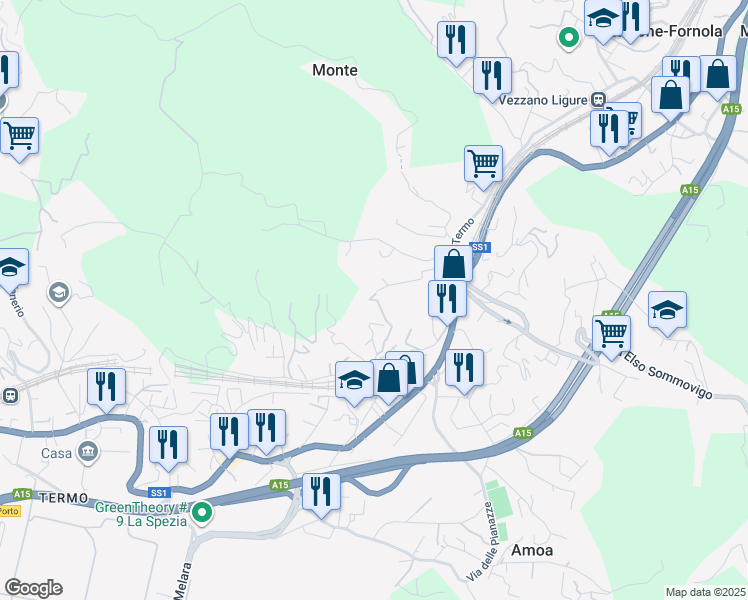 map of restaurants, bars, coffee shops, grocery stores, and more near 15 Via Brigola in La Spezia