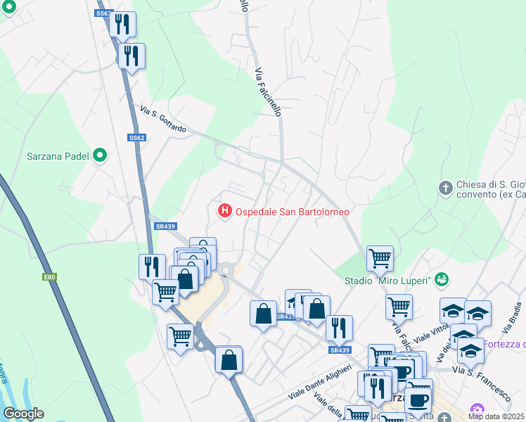 map of restaurants, bars, coffee shops, grocery stores, and more near 37 Vicolo Turì in Sarzana
