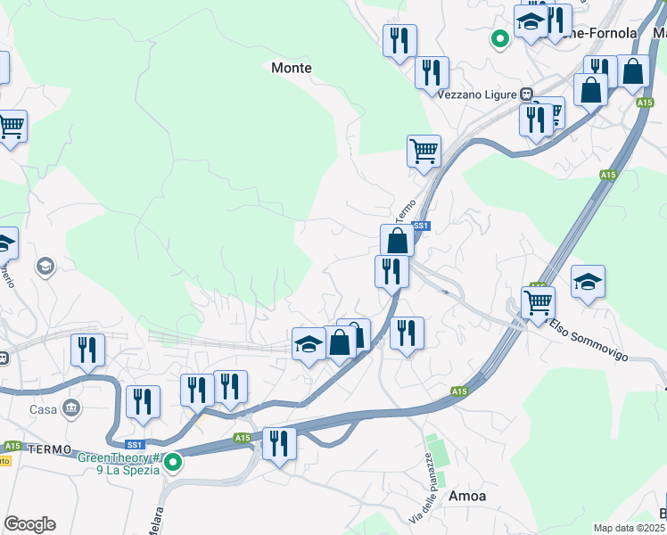 map of restaurants, bars, coffee shops, grocery stores, and more near 15 Via Brigola in La Spezia