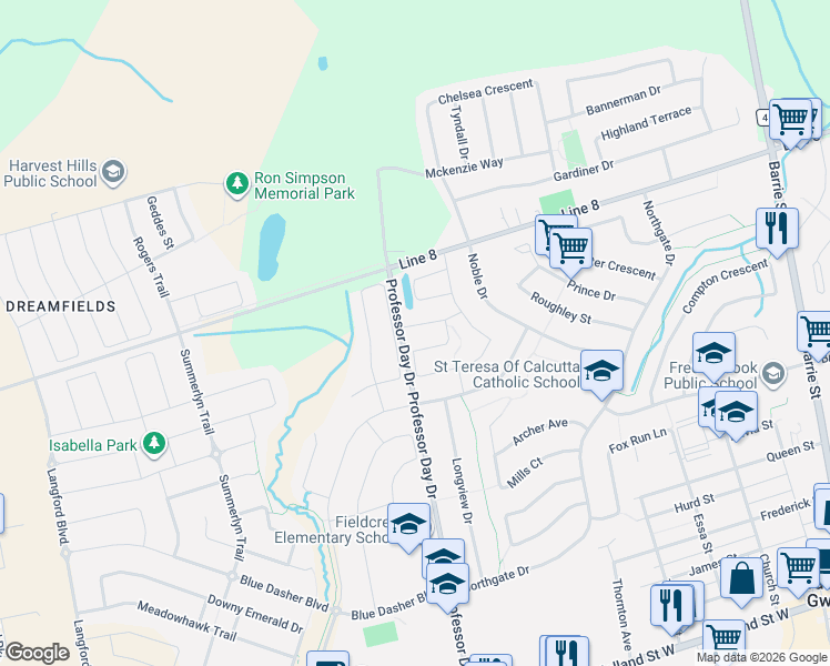 map of restaurants, bars, coffee shops, grocery stores, and more near 160 Matthewson Avenue in Bradford West Gwillimbury