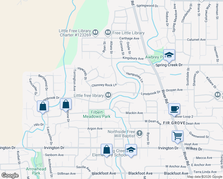 map of restaurants, bars, coffee shops, grocery stores, and more near 162 Lynnbrook Drive in Eugene