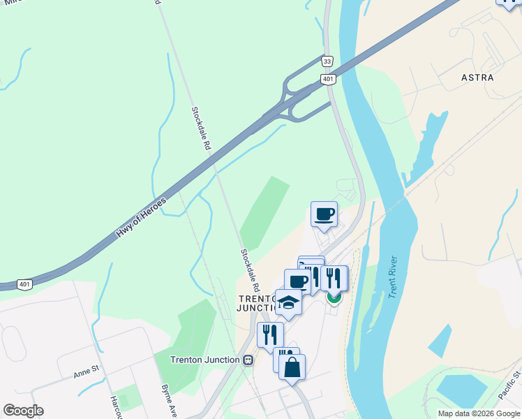 map of restaurants, bars, coffee shops, grocery stores, and more near 61 Stockdale Road in Quinte West