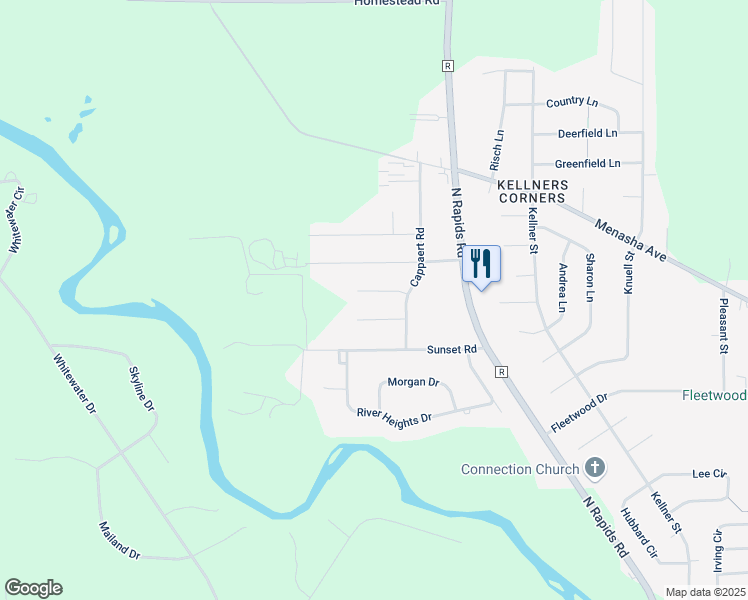 map of restaurants, bars, coffee shops, grocery stores, and more near 4922 Roneta Lane in Manitowoc