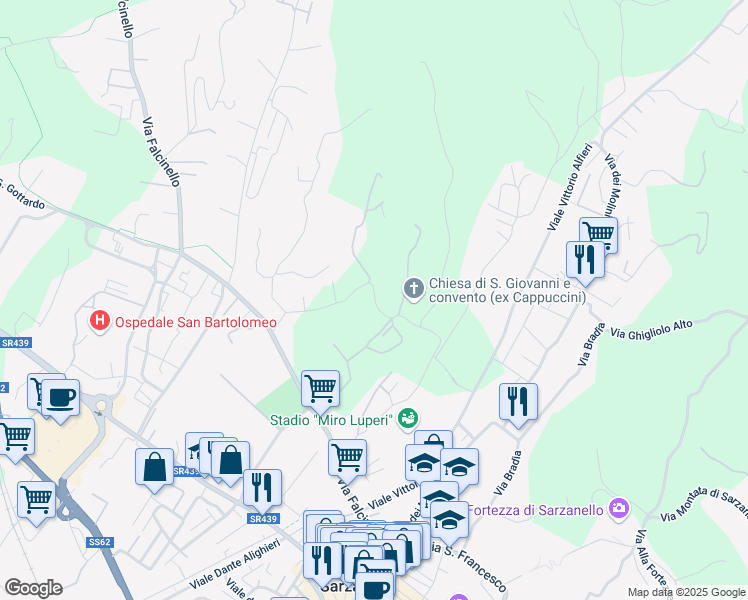 map of restaurants, bars, coffee shops, grocery stores, and more near 2 Via Cappuccini in Sarzana
