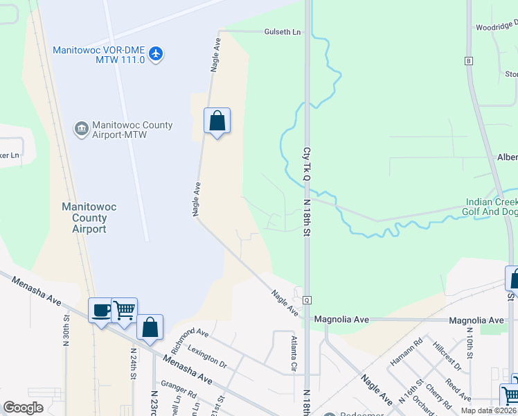 map of restaurants, bars, coffee shops, grocery stores, and more near 1950 Ravenswood Lane in Manitowoc
