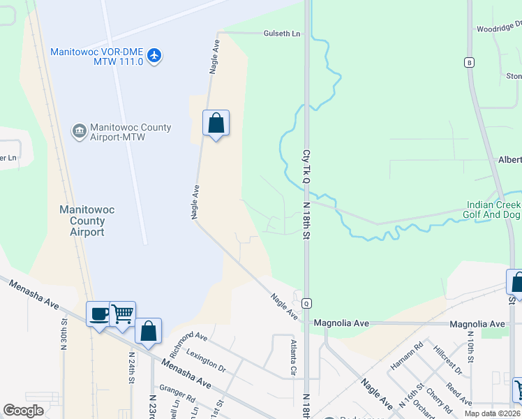 map of restaurants, bars, coffee shops, grocery stores, and more near 1950 Ravenswood Lane in Manitowoc