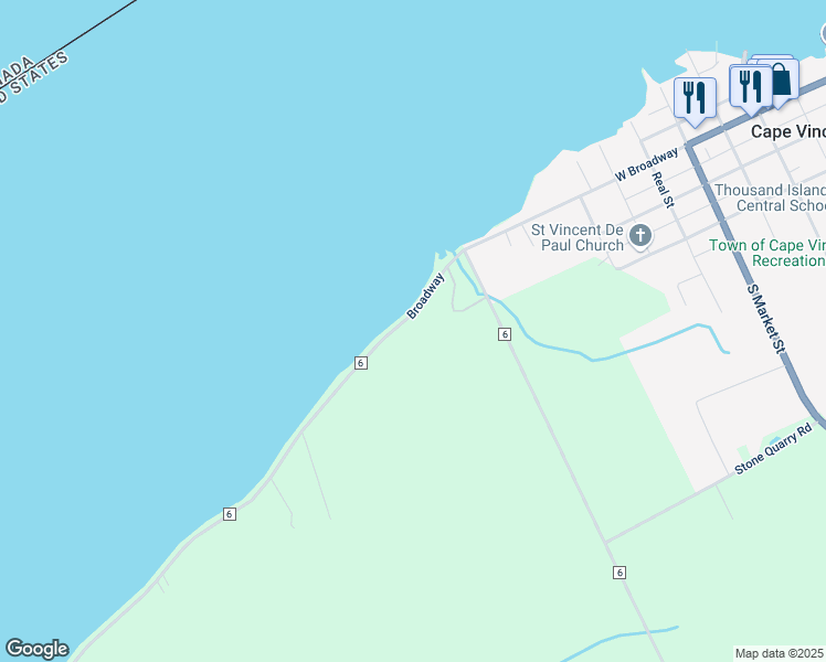 map of restaurants, bars, coffee shops, grocery stores, and more near 31699 County Road 6 in Cape Vincent
