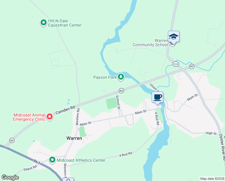 map of restaurants, bars, coffee shops, grocery stores, and more near 456 Camden Road in Warren