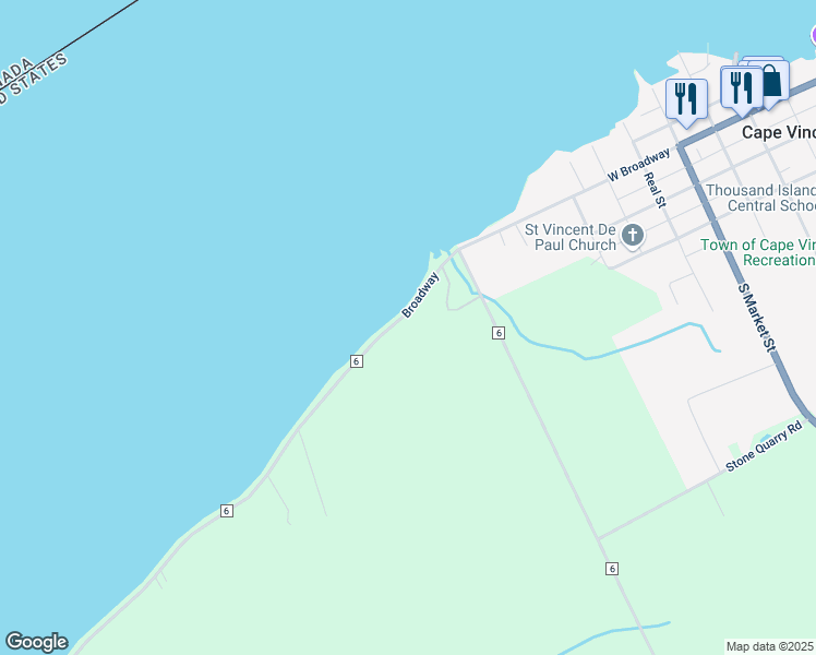 map of restaurants, bars, coffee shops, grocery stores, and more near 31699 County Road 6 in Cape Vincent