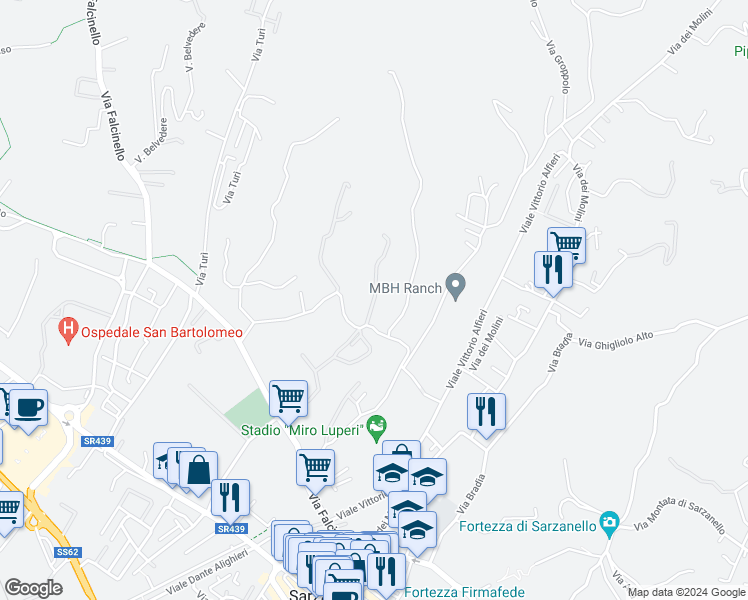 map of restaurants, bars, coffee shops, grocery stores, and more near 2 Via Cappuccini in Sarzana