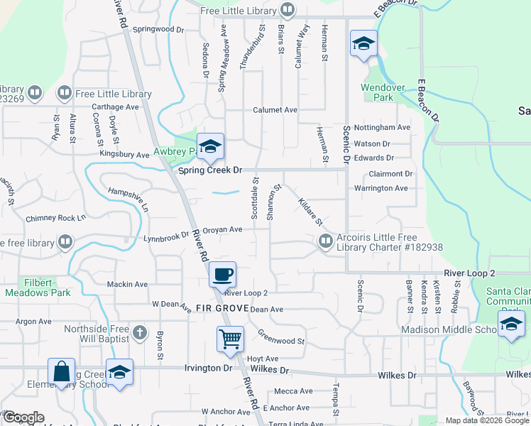 map of restaurants, bars, coffee shops, grocery stores, and more near 4143 Shannon Street in Eugene