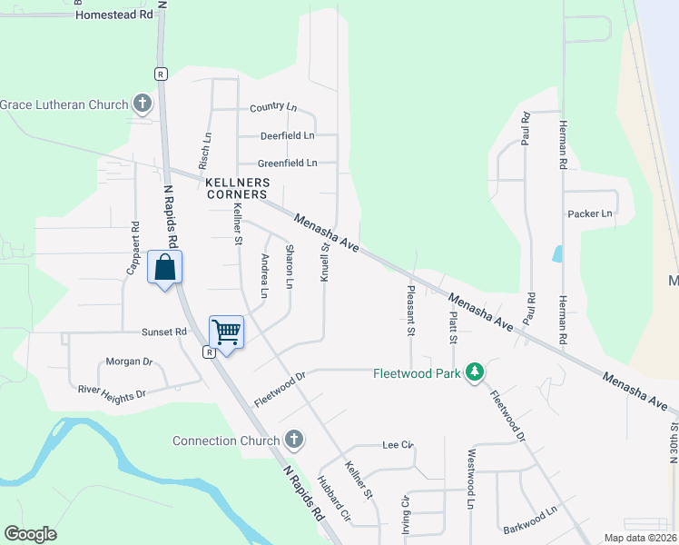 map of restaurants, bars, coffee shops, grocery stores, and more near 2020 Knuell Street in Manitowoc