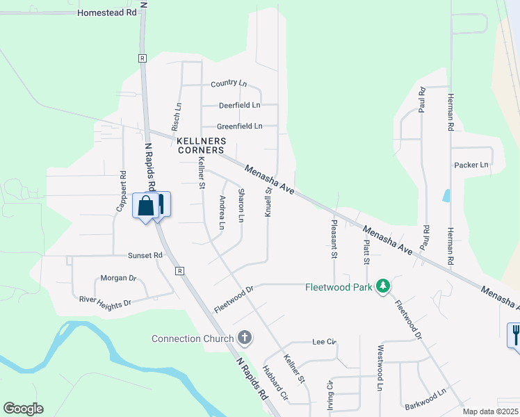 map of restaurants, bars, coffee shops, grocery stores, and more near 2020 Knuell Street in Manitowoc