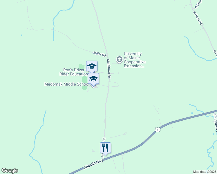 map of restaurants, bars, coffee shops, grocery stores, and more near 318 Manktown Road in Waldoboro