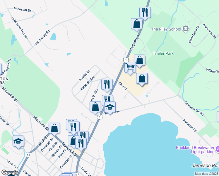 map of restaurants, bars, coffee shops, grocery stores, and more near 202 Camden Street in Rockland