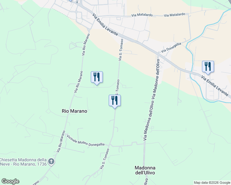 map of restaurants, bars, coffee shops, grocery stores, and more near 634 Via San Tomaso in Provincia di Forlì-Cesena
