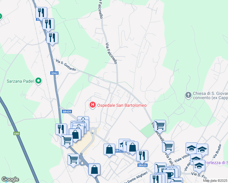 map of restaurants, bars, coffee shops, grocery stores, and more near 58 Vicolo Turì in Sarzana