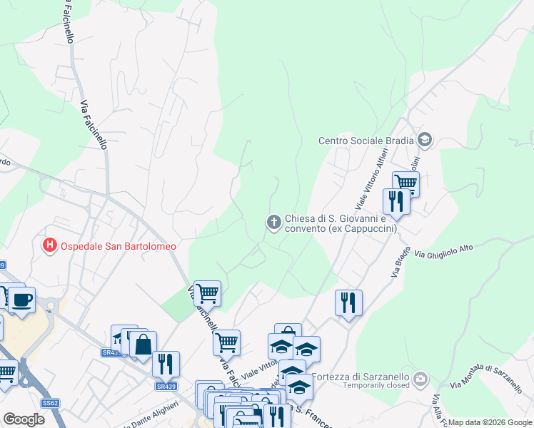 map of restaurants, bars, coffee shops, grocery stores, and more near 9 Via Cappuccini in Sarzana