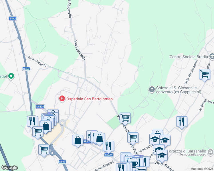map of restaurants, bars, coffee shops, grocery stores, and more near 11 Via Triboli in Sarzana