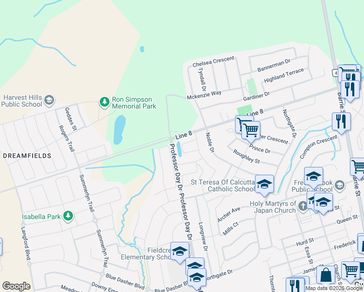 map of restaurants, bars, coffee shops, grocery stores, and more near 59 Daniele Cres in Bradford West Gwillimbury