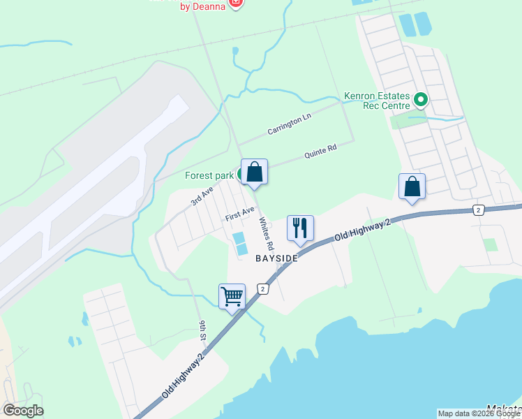 map of restaurants, bars, coffee shops, grocery stores, and more near 14 2nd Street in Quinte West
