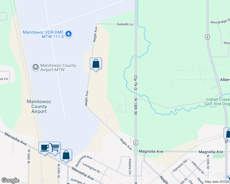 map of restaurants, bars, coffee shops, grocery stores, and more near 1950 Ravenswood Lane in Manitowoc