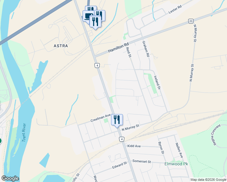 map of restaurants, bars, coffee shops, grocery stores, and more near 112 Prospect Hill in Quinte West