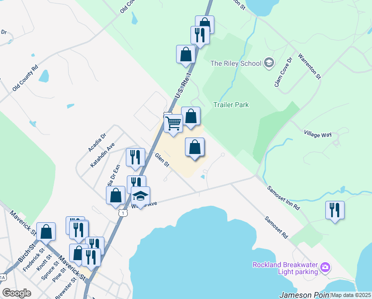 map of restaurants, bars, coffee shops, grocery stores, and more near 235 Camden Street in Rockland