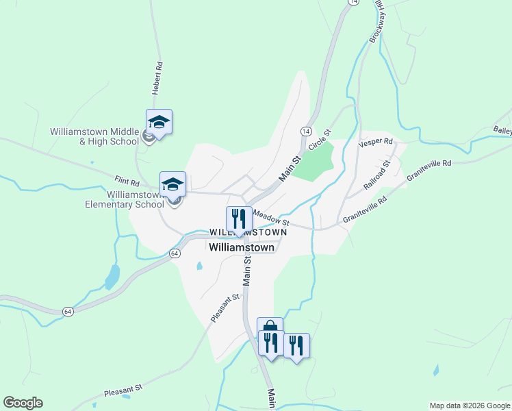 map of restaurants, bars, coffee shops, grocery stores, and more near 67 Lathrop Court in Williamstown