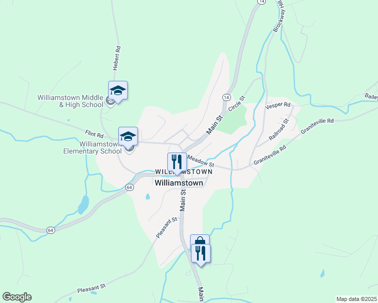 map of restaurants, bars, coffee shops, grocery stores, and more near 19 Meadow Street in Williamstown