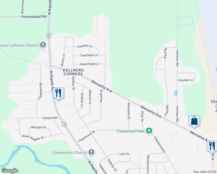 map of restaurants, bars, coffee shops, grocery stores, and more near 4130 Menasha Avenue in Manitowoc