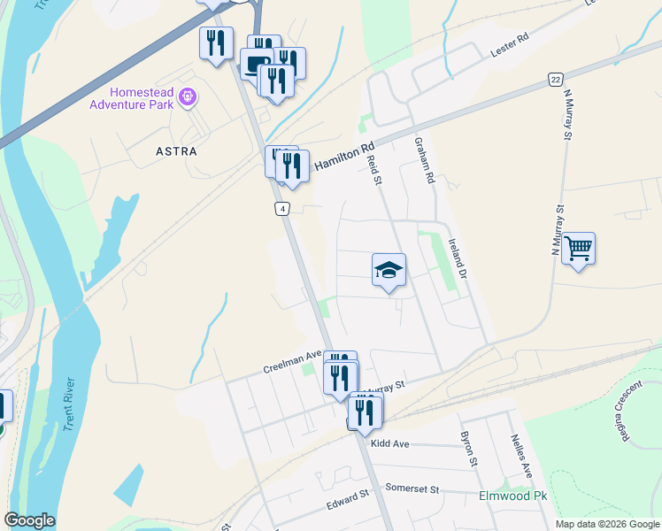 map of restaurants, bars, coffee shops, grocery stores, and more near in Quinte West