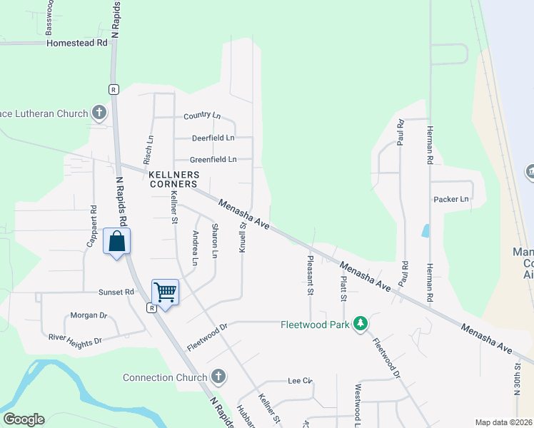 map of restaurants, bars, coffee shops, grocery stores, and more near 4130 Menasha Avenue in Manitowoc