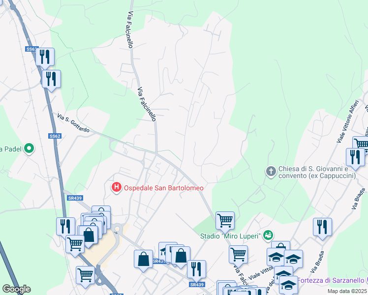 map of restaurants, bars, coffee shops, grocery stores, and more near 11 Via Triboli Prima Traversa in Sarzana