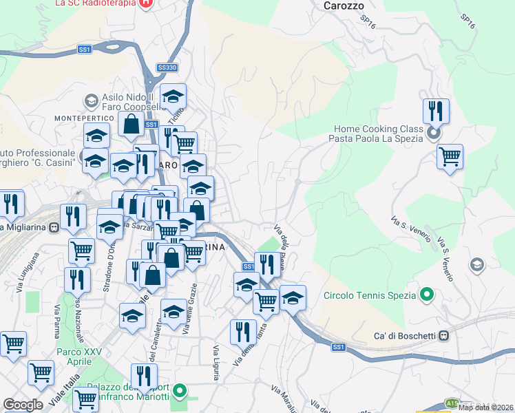 map of restaurants, bars, coffee shops, grocery stores, and more near 1 Via della Lobbia in La Spezia