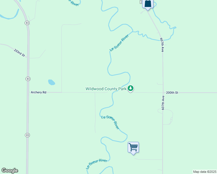 map of restaurants, bars, coffee shops, grocery stores, and more near 60484 200th Lane in Mankato