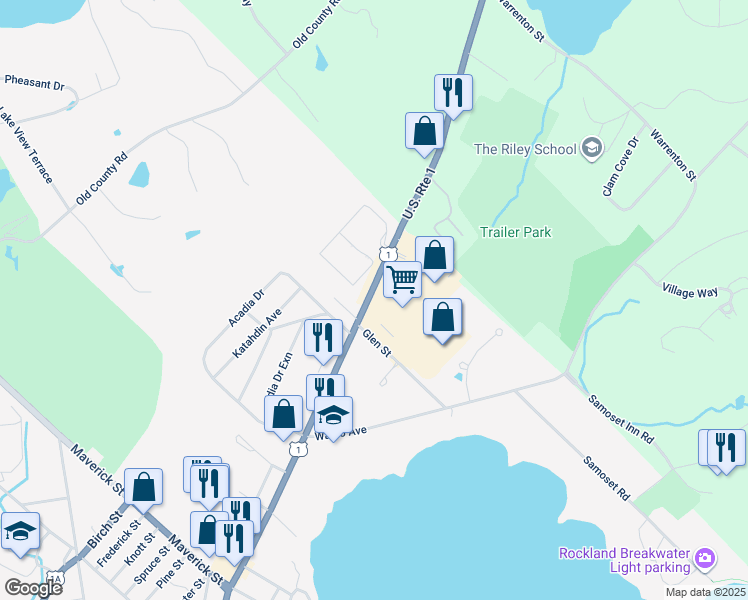 map of restaurants, bars, coffee shops, grocery stores, and more near 235 Camden Street in Rockland
