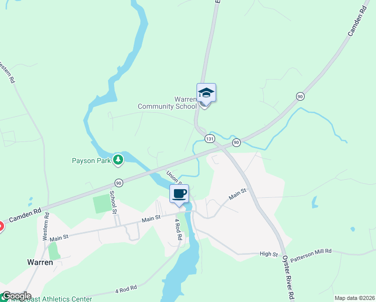 map of restaurants, bars, coffee shops, grocery stores, and more near 456 Camden Road in Warren