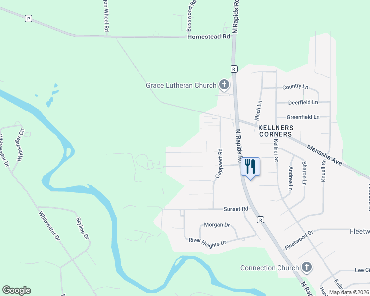 map of restaurants, bars, coffee shops, grocery stores, and more near 5025 Elmer Lane in Manitowoc
