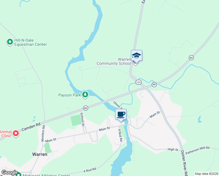 map of restaurants, bars, coffee shops, grocery stores, and more near 21 Conary Lane in Warren
