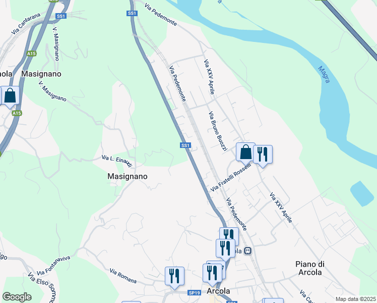 map of restaurants, bars, coffee shops, grocery stores, and more near 336 Strada Statale 1 in Arcola