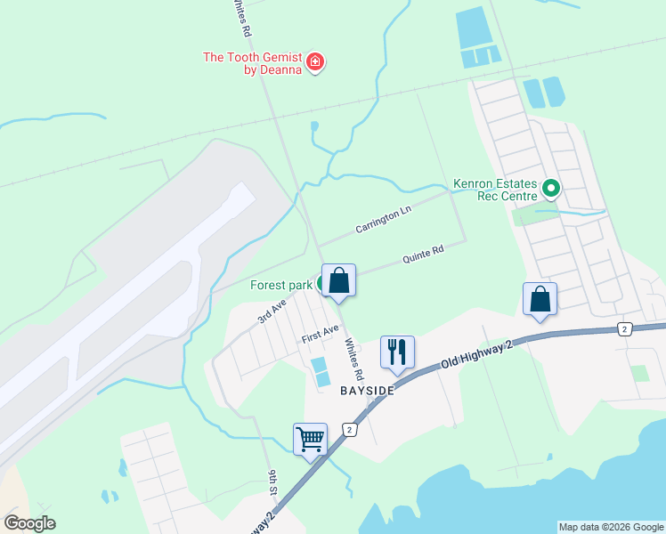 map of restaurants, bars, coffee shops, grocery stores, and more near 114 Whites Road in Quinte West